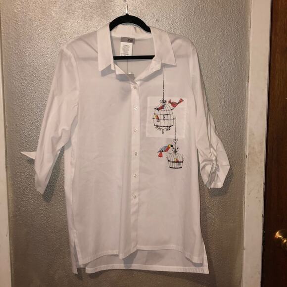 Zoe by Michael Phillips Whimsical Playful Fun White Button Birdcage Top - Picture 1 of 10